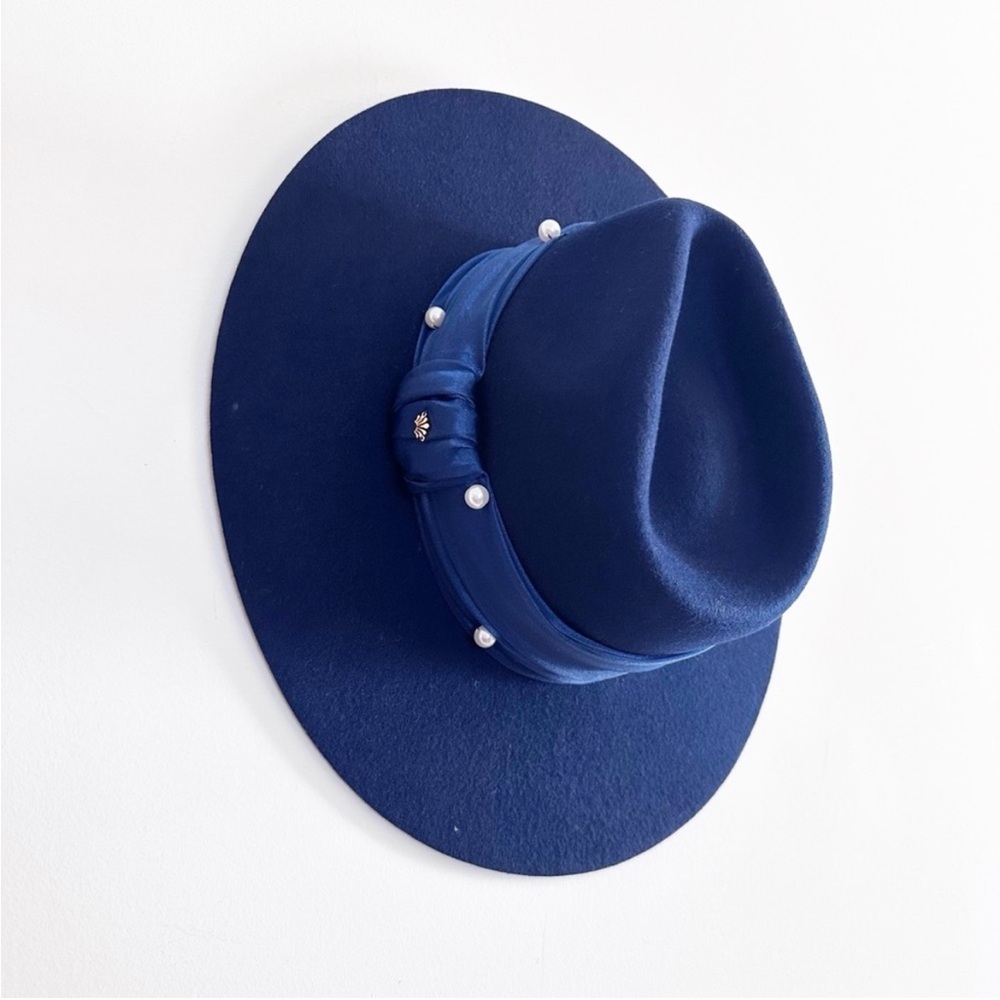 Anthropologie Lele Sadoughi Farrah Wool Pearl Rancher Hat New in Dust bag Blue - Picture 3 of 7